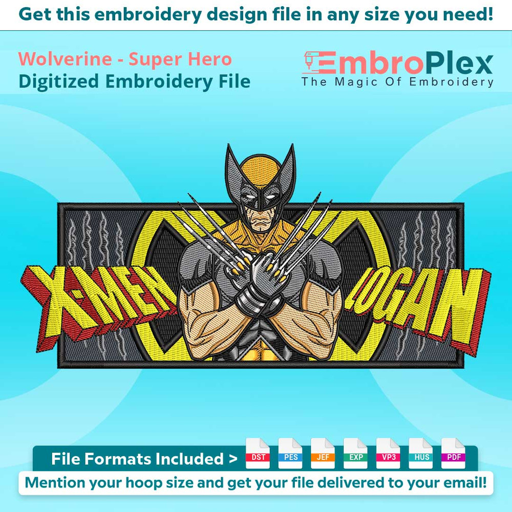 Superhero-Inspired Wolverine Embroidery Design File main image - This superhero embroidery design file features Wolverine. Digital download in DST & PES formats