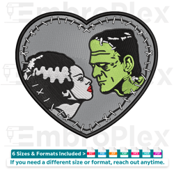 monster love gothic embroidery design, halloween couple patch, instant download