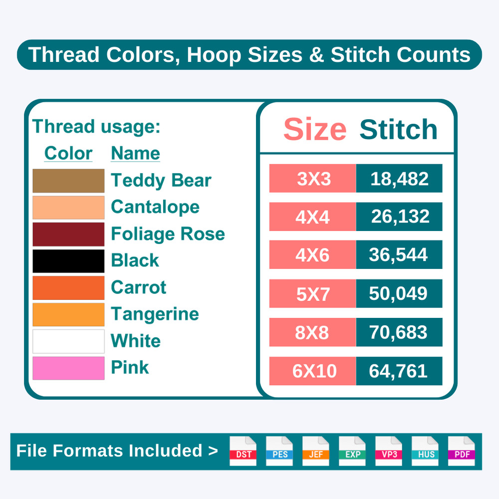 Cartoon Embroidery Design file Size Info