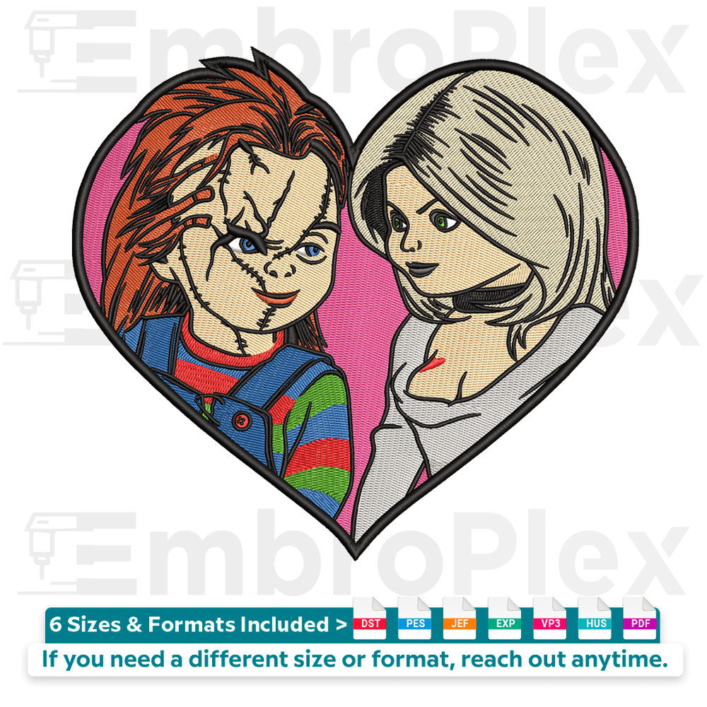 Horror Couple Heart Patch Embroidery Design File Compatible with All Embroidery Machine  Available