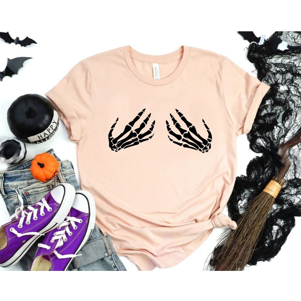 Skeleton Hands On Boobs, Funny Halloween Shirt, Halloween Party, Skeleton Hands T-shirt, Funny Skeleton, Skeleton Tee, Skeleton Boobs Shirt - 1.jpg
