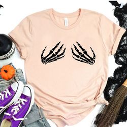 skeleton hands on boobs, funny halloween shirt, halloween party, skeleton hands t-shirt, funny skeleton, skeleton tee, s