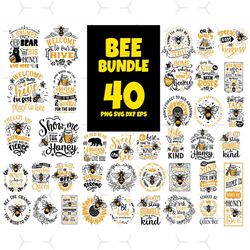 40 files bee bundle svg, animal svg, bee svg, bee png, bee bundle, bee sublimation, bee printable, bee design, honey svg
