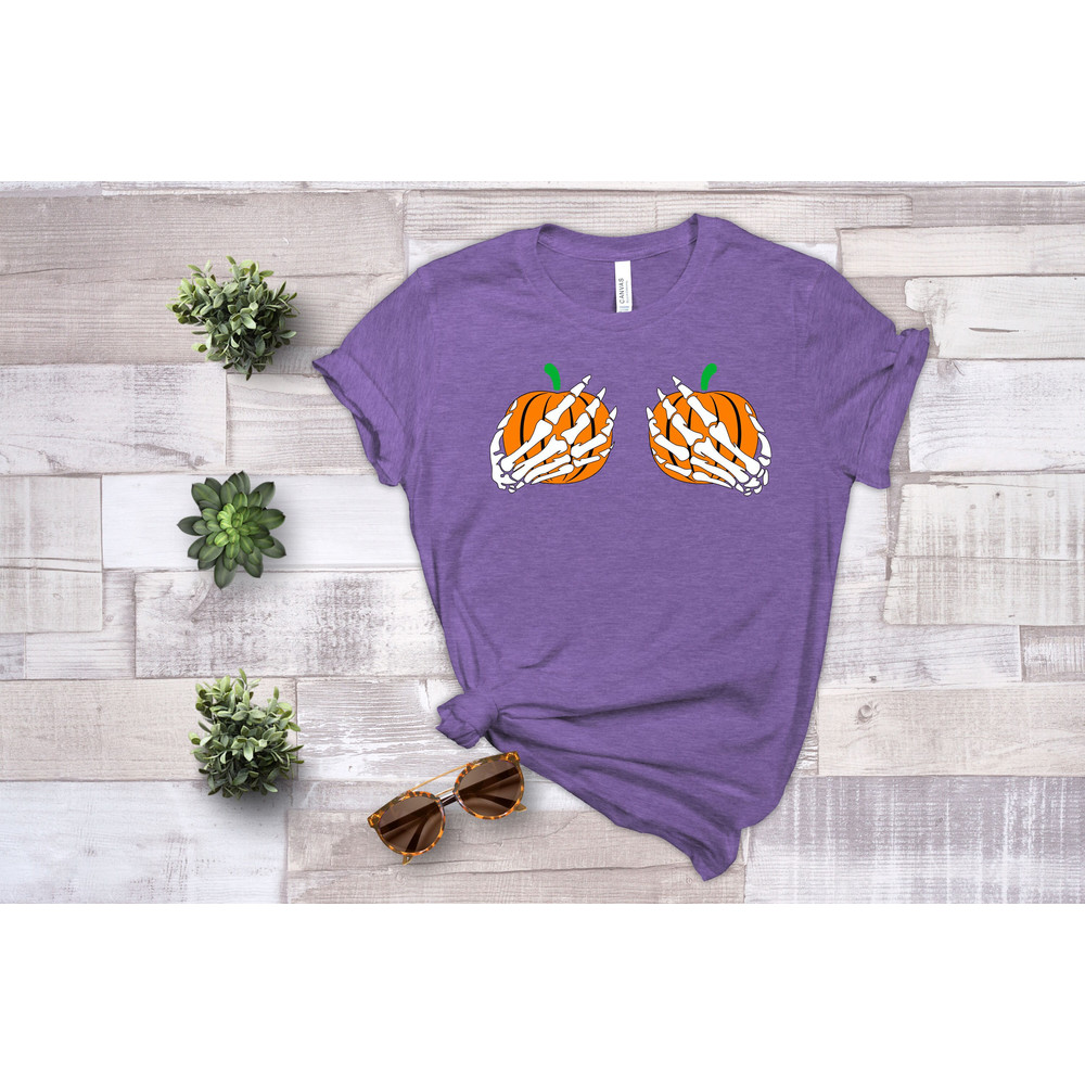 Skeleton Hands On Boobs Shirt, Halloween Shirt, Funny Boobs Shirt, Halloween Costume, Funny Halloween Women Tee, Halloween Party Shirt - 1.jpg