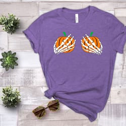 skeleton hands on boobs shirt, halloween shirt, funny boobs shirt, halloween costume, funny halloween women tee, hallowe