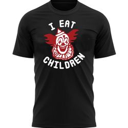 i eat children clown halloween t-shirt for men, women kids 100 cotton black shirt, scary t-shirts