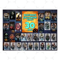 30 files bodymods halloween png bundle, halloween png, painting halloween, harley quinn, marilyn monroe, chucky png, fre