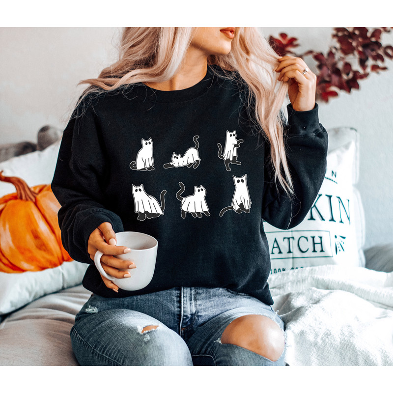 Halloween Sweatshirt,Cat Sweatshirt,Ghost Shirt,Halloween Sweater,Cool Halloween Cat Shirt,Cat Lover Tshirt,Black Cat Shirt,2023 Spooky Seas - 2.jpg