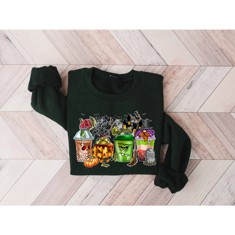 Skeleton Coffee Cups Sweatshirt, Coffee Cups Sweatshirt, Gnomes Coffee Cup Sweatshirt, Gnomes Halloween Sweatshirt, Coffee Lover Sweatshirt - 3.jpg