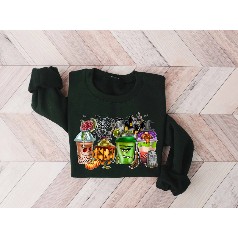 Skeleton Coffee Cups Sweatshirt, Coffee Cups Sweatshirt, Gnomes Coffee Cup Sweatshirt, Gnomes Halloween Sweatshirt, Coffee Lover Sweatshirt - 3.jpg