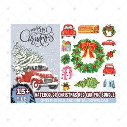 Watercolor Christmas Red Car Png Bundle, Christmas Svg, Red Car Png, Merry Christmas Svg, Xmas Svg, Christmas Sublimatio