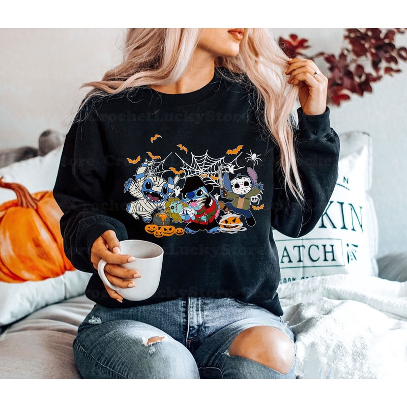 Disney Horror Stitch Halloween Shirt, Spooky Season, Trick Or Treat, Halloween Party Shirt, Halloween Shirt, Disney Stitch Matching Shirt - 1.jpg