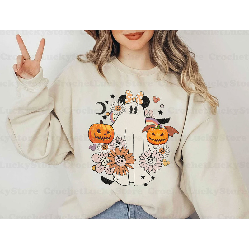 Disney Mickey Minnie Costume Ghost Halloween Pumpkin Floral Shirt, Disneyland Family Vacation, Mickey's Not So Scary Tee, Holiday Gift - 2.jpg