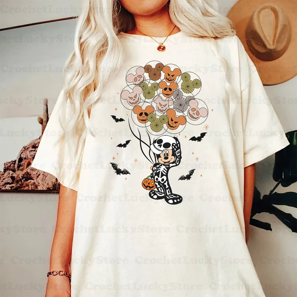 Disney Mickey Skeleton Balloon Shirt, Disney Balloon Shirt, Mickey Not So-Scary Halloween Party Shirt, Spooky Season, Halloween Matching Tee - 1.jpg