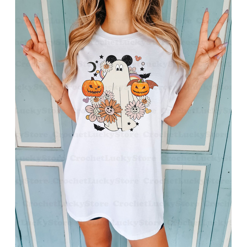 Disney Mickey Minnie Costume Ghost Halloween Pumpkin Floral Shirt, Disneyland Family Vacation, Mickey's Not So Scary Tee, Holiday Gift - 3.jpg