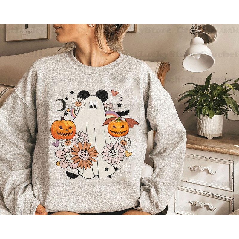 Disney Mickey Minnie Costume Ghost Halloween Pumpkin Floral Shirt, Disneyland Family Vacation, Mickey's Not So Scary Tee, Holiday Gift - 5.jpg