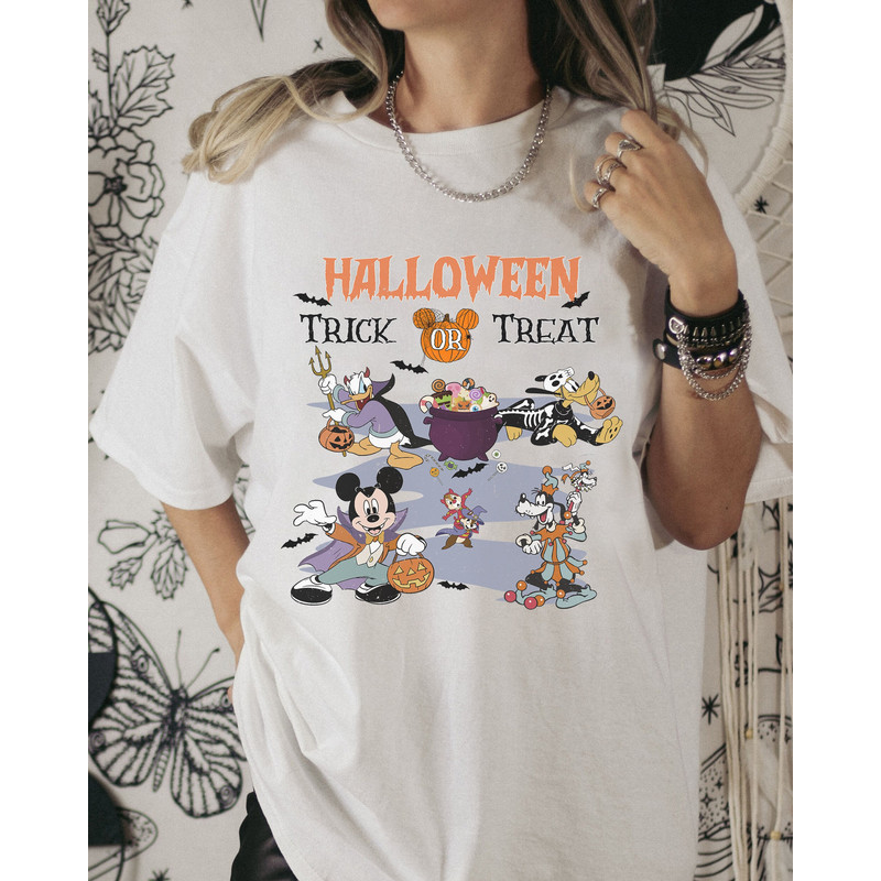 Vintage Disney Halloween Trick or Treat Shirt, Mickey's Not So Scary Shirt, Magic Kingdom, Halloween Party Tee, Mickey And Friends Shirt - 5.jpg