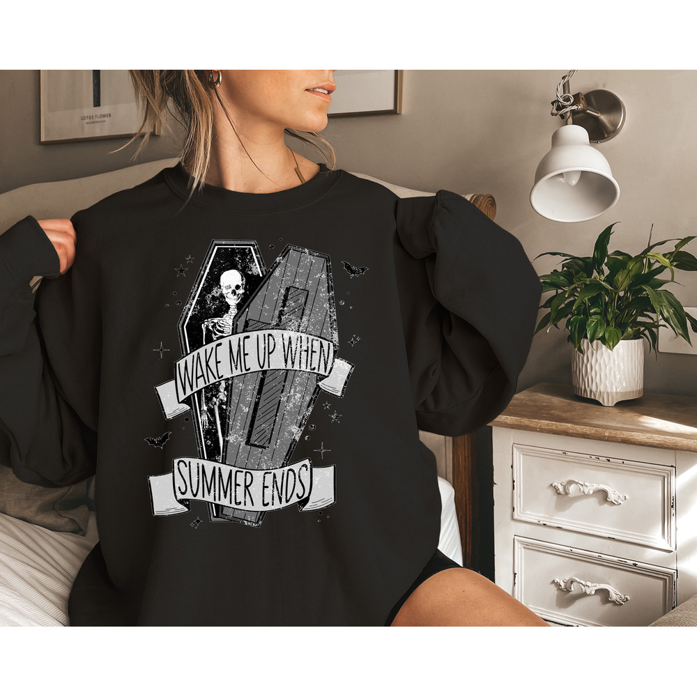 Wake Me Up Summer Ends Shirt, Summer Halloween Shirt, Halloween Lovers Shirt, Halloween Funny Shirt, Spooky Season Shirt, Skeleton Shirt - 3.jpg