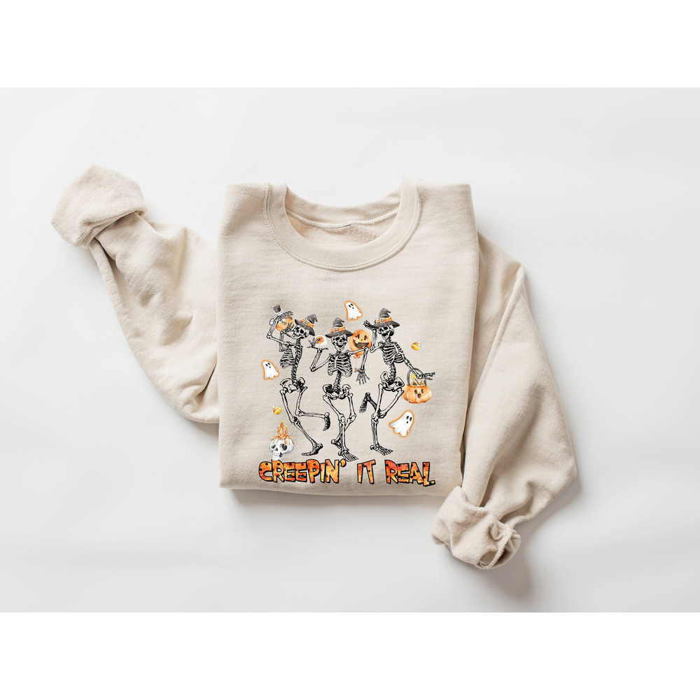 Cute Skull Halloween Shirt, Creep It Real Halloween Sweatshirt, Women Halloween Shirt, Spooky Season, Fall Shirt, Retro Halloween Shirt - 1.jpg