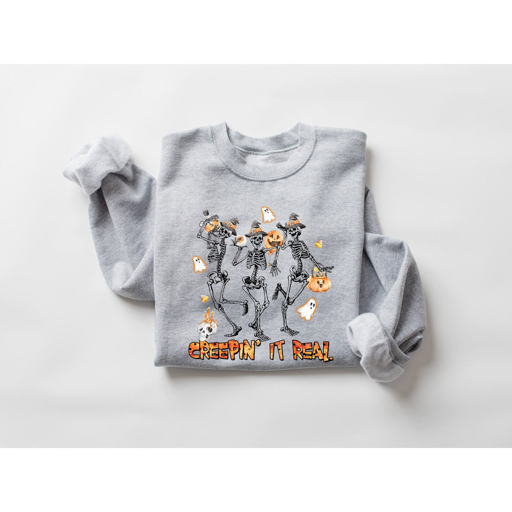 Cute Skull Halloween Shirt, Creep It Real Halloween Sweatshirt, Women Halloween Shirt, Spooky Season, Fall Shirt, Retro Halloween Shirt - 4.jpg