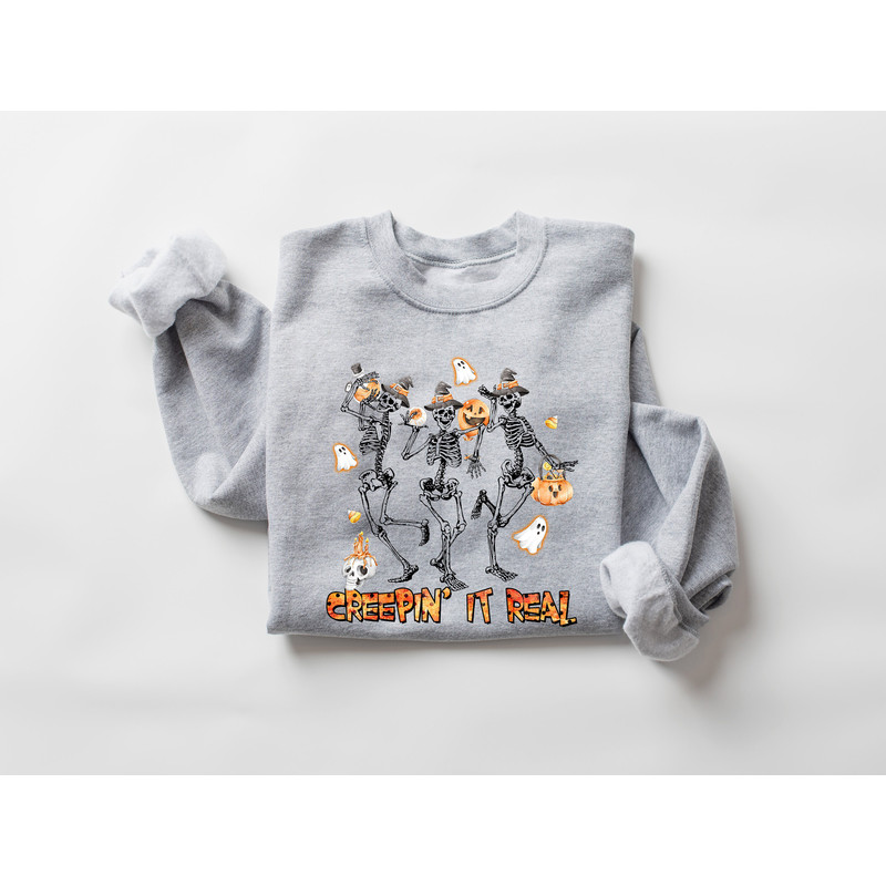 Cute Skull Halloween Shirt, Creep It Real Halloween Sweatshirt, Women Halloween Shirt, Spooky Season, Fall Shirt, Retro Halloween Shirt - 4.jpg