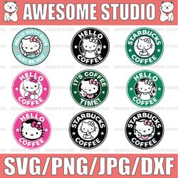Hello Kitty Coffee Svg, Starbucks Coffee Ring Svg, Boss Girl Svg, Cricut, Silhouette Vector Cut File