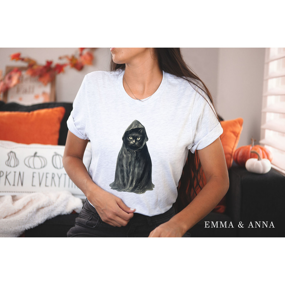Black Cat Shirt, Vintage Halloween Shirt, Fall Shirts, Cat Shirt, Ghost Cat, Halloween Graphic Tee, Halloween Cat Shirt, Cat Lover Gift - 2.jpg