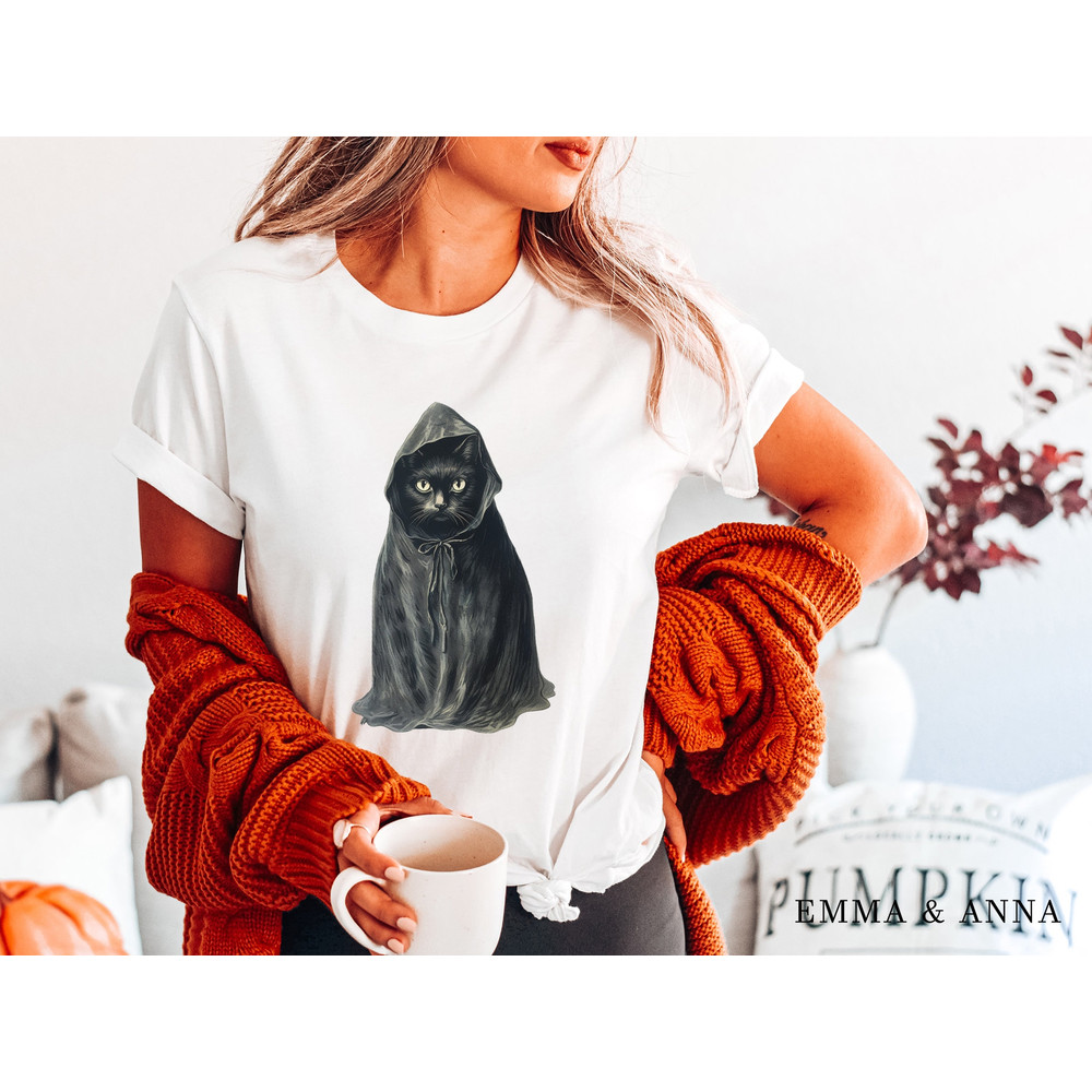Black Cat Shirt, Vintage Halloween Shirt, Fall Shirts, Cat Shirt, Ghost Cat, Halloween Graphic Tee, Halloween Cat Shirt, Cat Lover Gift - 3.jpg