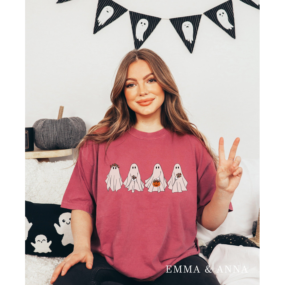 Comfort Colors Halloween Shirt, Floral Ghost Shirt, Fall Shirts for Women, Retro Halloween Shirt, Vintage Ghost Shirt, Halloween T-Shirt - 1.jpg