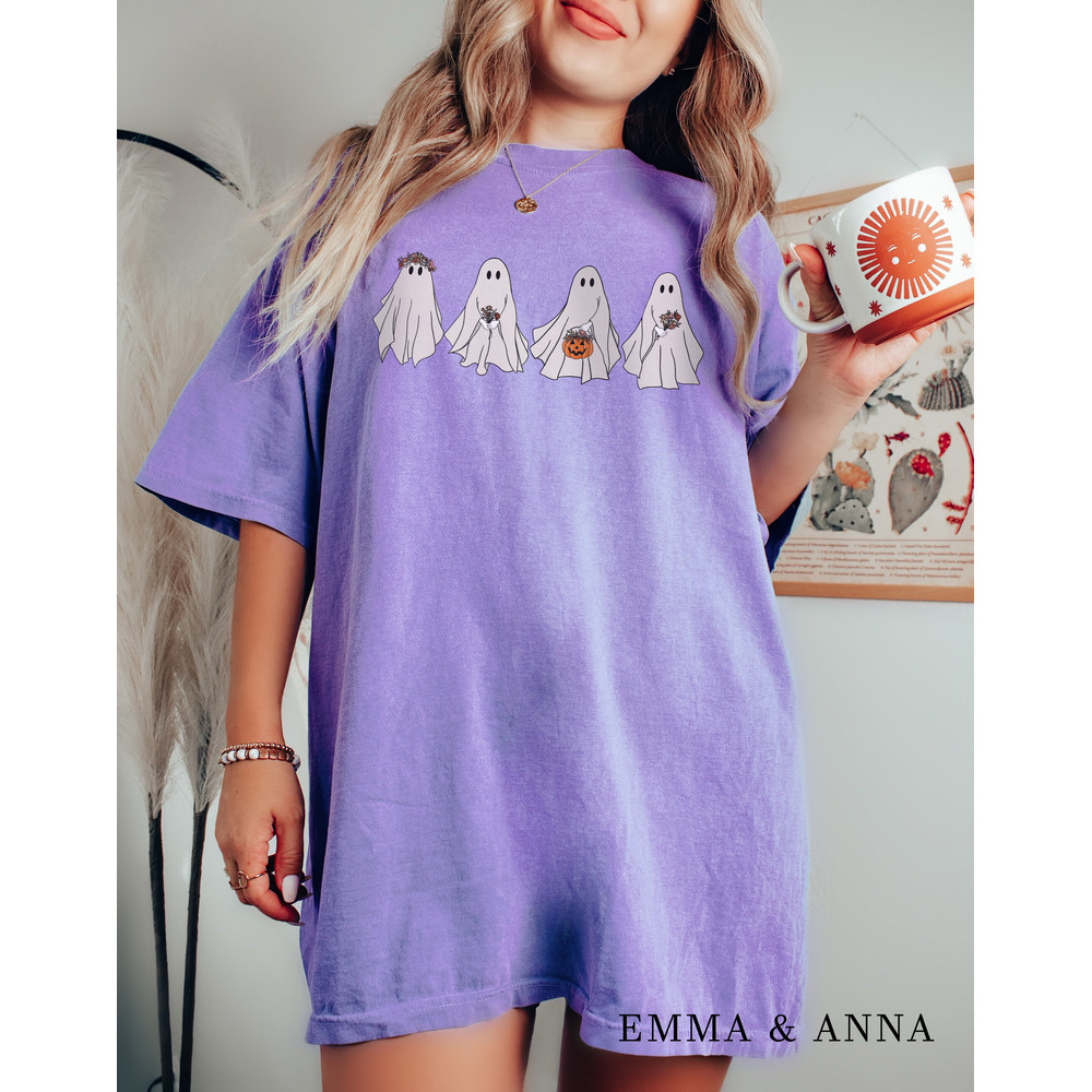 Comfort Colors Halloween Shirt, Floral Ghost Shirt, Fall Shirts for Women, Retro Halloween Shirt, Vintage Ghost Shirt, Halloween T-Shirt - 3.jpg