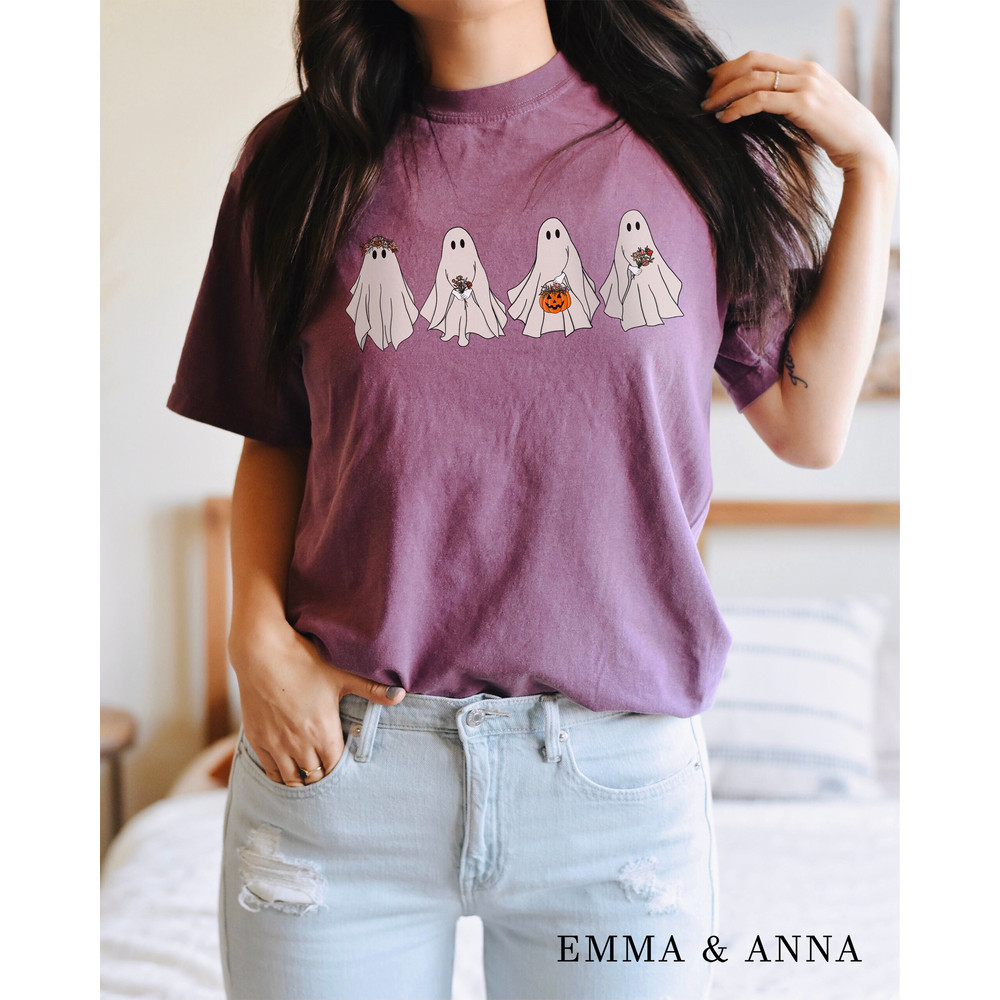 Comfort Colors Halloween Shirt, Floral Ghost Shirt, Fall Shirts for Women, Retro Halloween Shirt, Vintage Ghost Shirt, Halloween T-Shirt - 5.jpg