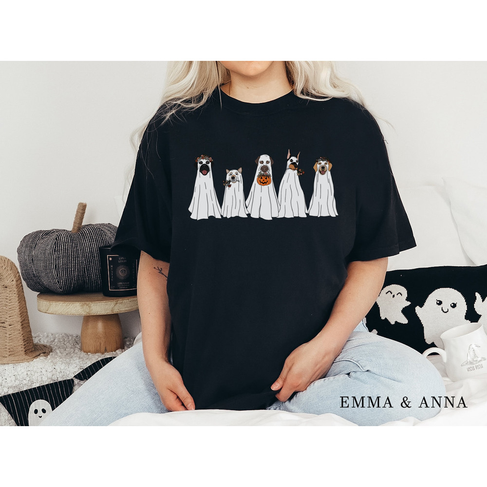 Comfort Colors Halloween Shirt, Floral Ghost Dogs Shirt, Oversized T-Shirt, Vintage Halloween, Comfort Colors Fall Shirt, Retro Fall Shirts - 4.jpg