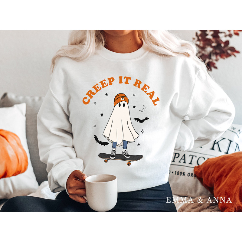 Creep It Real Sweatshirt, Halloween Crewneck Sweatshirt, Ghost Sweatshirt, Creep It Real Shirt, Halloween Sweater, Halloween Retro Shirt - 2.jpg
