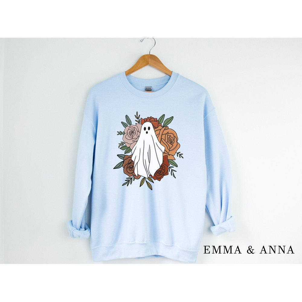 Floral Ghost Sweatshirt, Floral Ghost Shirt, Halloween Sweatshirt, Ghost Sweatshirt, Halloween Crewneck, Ghost Shirt, Halloween Party Shirt - 1.jpg