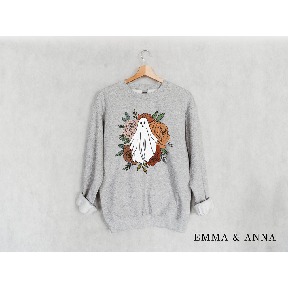 Floral Ghost Sweatshirt, Floral Ghost Shirt, Halloween Sweatshirt, Ghost Sweatshirt, Halloween Crewneck, Ghost Shirt, Halloween Party Shirt - 2.jpg