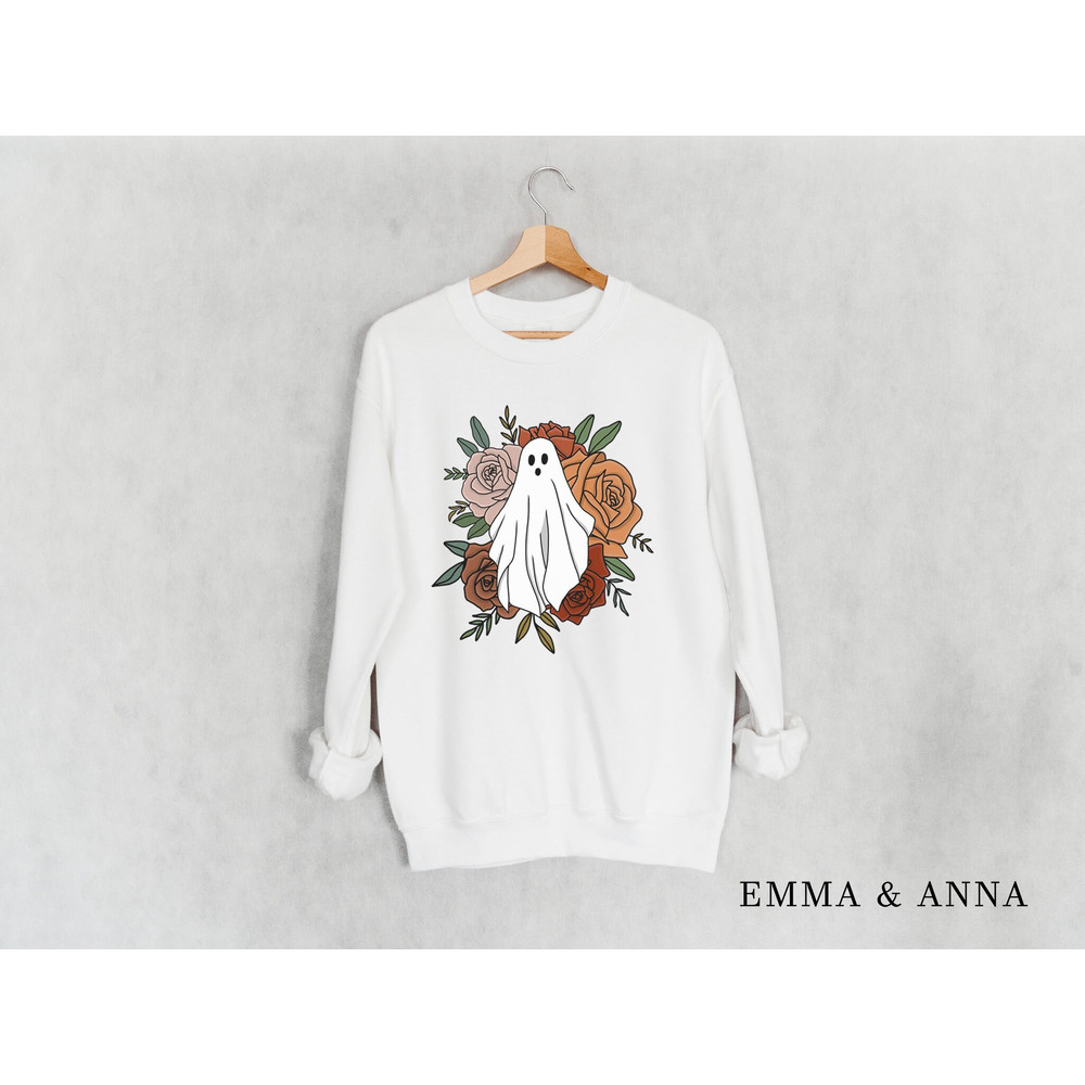 Floral Ghost Sweatshirt, Floral Ghost Shirt, Halloween Sweatshirt, Ghost Sweatshirt, Halloween Crewneck, Ghost Shirt, Halloween Party Shirt - 3.jpg