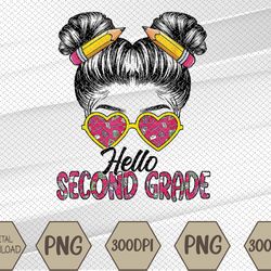Hello Second Grade Messy Bun Back To School First Day Svg, Eps, Png, Dxf, Digital Download
