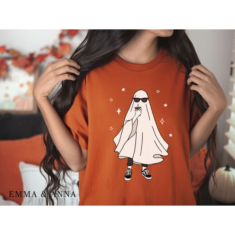 Ghost Shirt, Halloween Shirt, Fall Shirts, Ghost Drinking Coffee Shirt, Retro Halloween Shirt, Funny Halloween Shirt, Spooky Season - 1.jpg