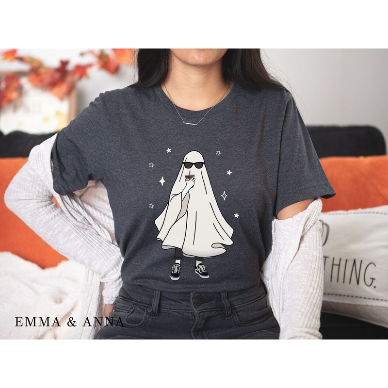 Ghost Shirt, Halloween Shirt, Fall Shirts, Ghost Drinking Coffee Shirt, Retro Halloween Shirt, Funny Halloween Shirt, Spooky Season - 2.jpg