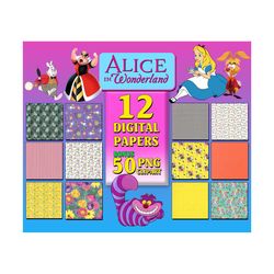 12 alice in wonderland digital paper, disney paper, alice scrapbook, alice wonderland png