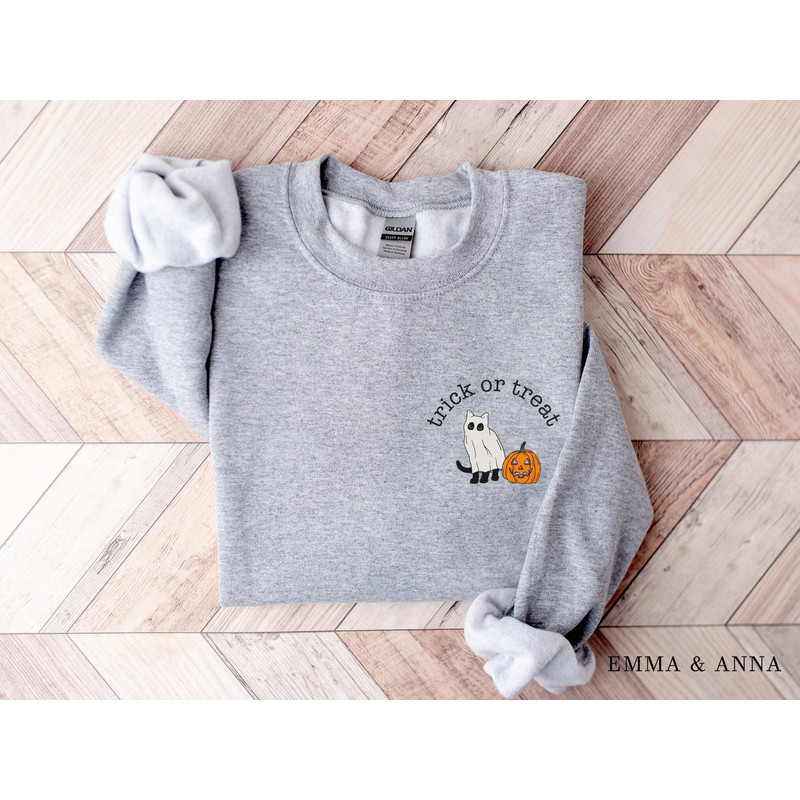 Halloween Crewneck Sweatshirt, Trick or Treat Shirt, Black Cat Sweatshirt, Ghost Sweatshirt, Halloween Sweater, Jack-o-Lantern Sweatshirt - 1.jpg