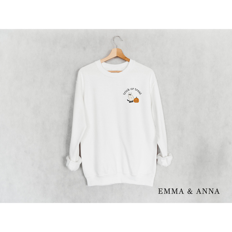 Halloween Crewneck Sweatshirt, Trick or Treat Shirt, Black Cat Sweatshirt, Ghost Sweatshirt, Halloween Sweater, Jack-o-Lantern Sweatshirt - 2.jpg