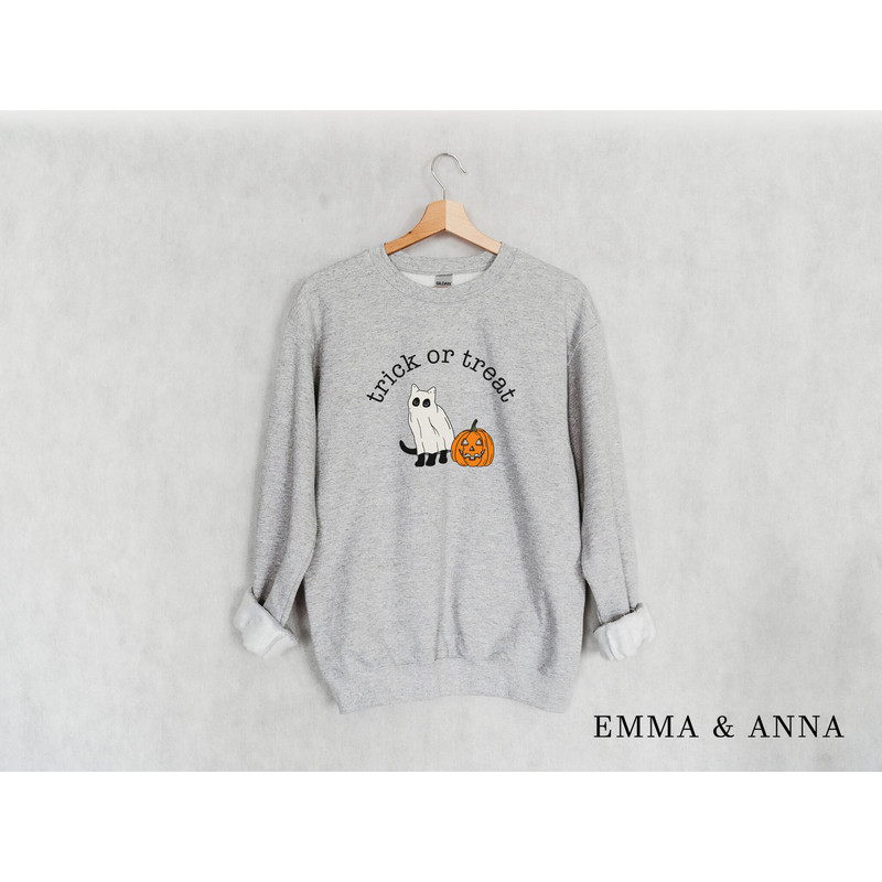 Halloween Crewneck Sweatshirt, Trick or Treat Shirt, Black Cat Sweatshirt, Ghost Sweatshirt, Halloween Sweater, Jack-o-Lantern Sweatshirt - 3.jpg
