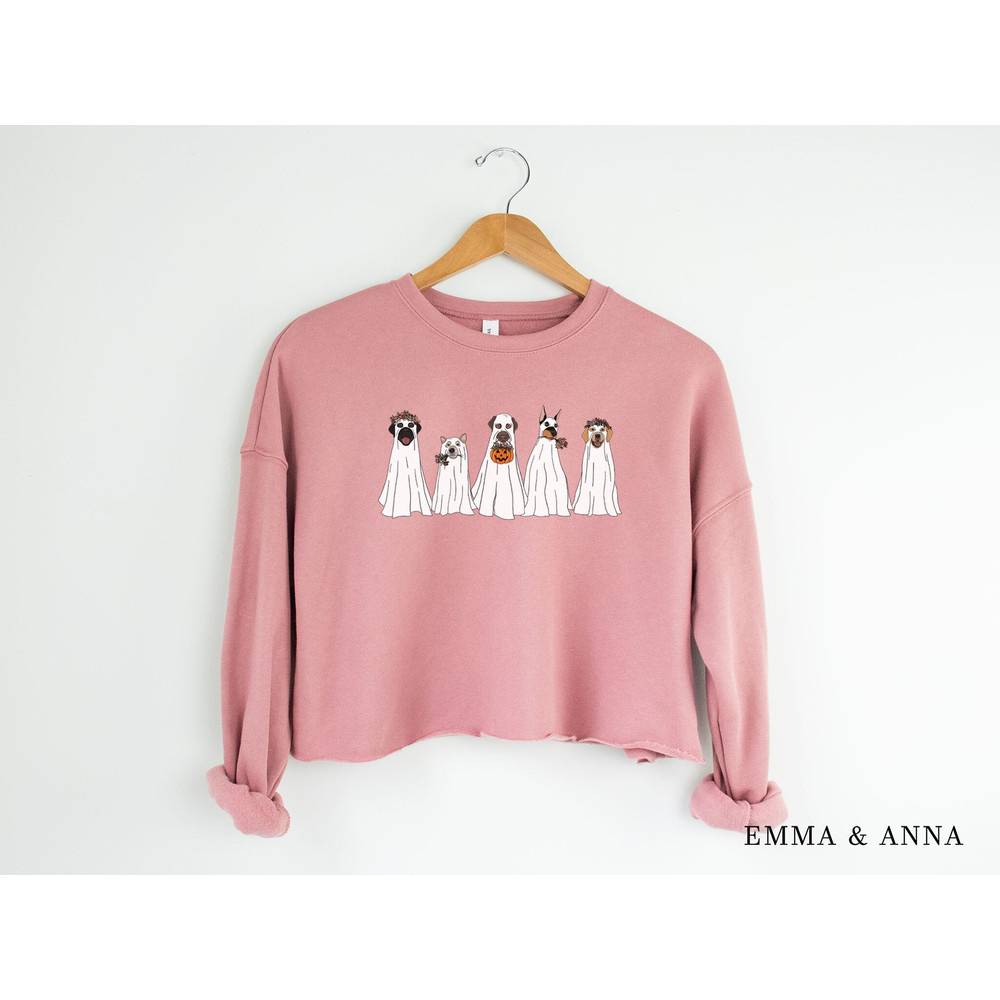 Halloween Crop Top, Halloween Cropped Sweatshirt, Floral Ghost, Ghost Dogs Sweatshirt, Halloween Sweater, Halloween Crewneck, Ghost Shirt - 2.jpg