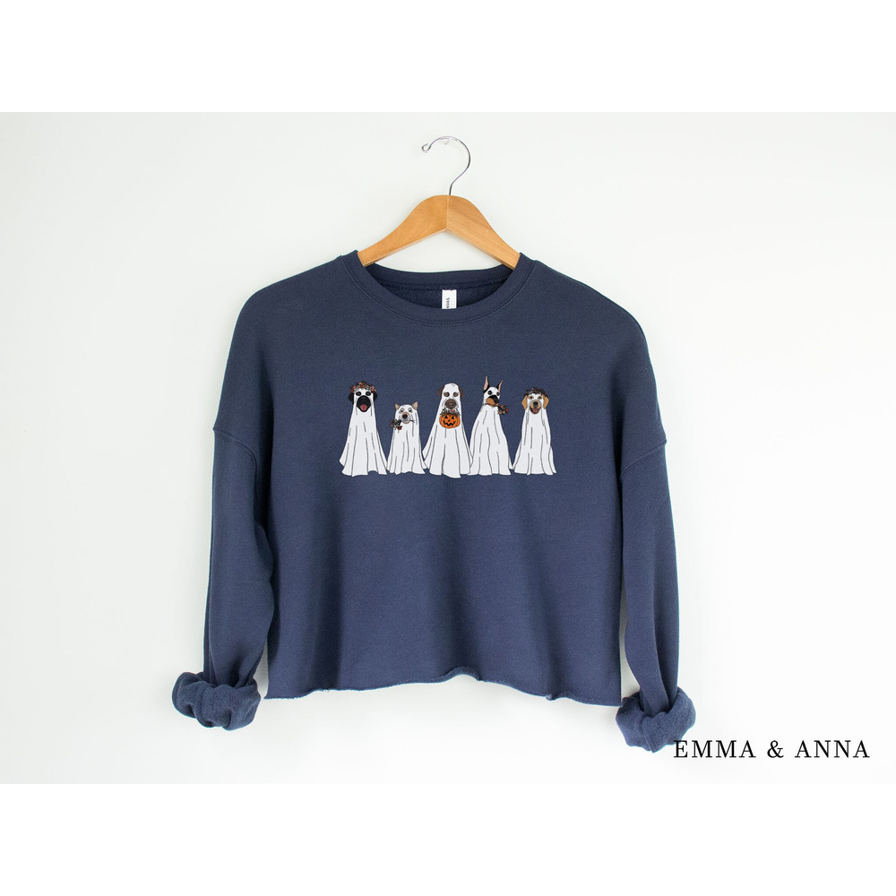 Halloween Crop Top, Halloween Cropped Sweatshirt, Floral Ghost, Ghost Dogs Sweatshirt, Halloween Sweater, Halloween Crewneck, Ghost Shirt - 3.jpg