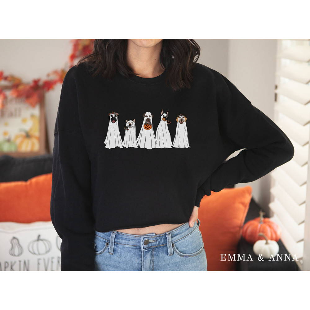 Halloween Crop Top, Halloween Cropped Sweatshirt, Floral Ghost, Ghost Dogs Sweatshirt, Halloween Sweater, Halloween Crewneck, Ghost Shirt - 5.jpg
