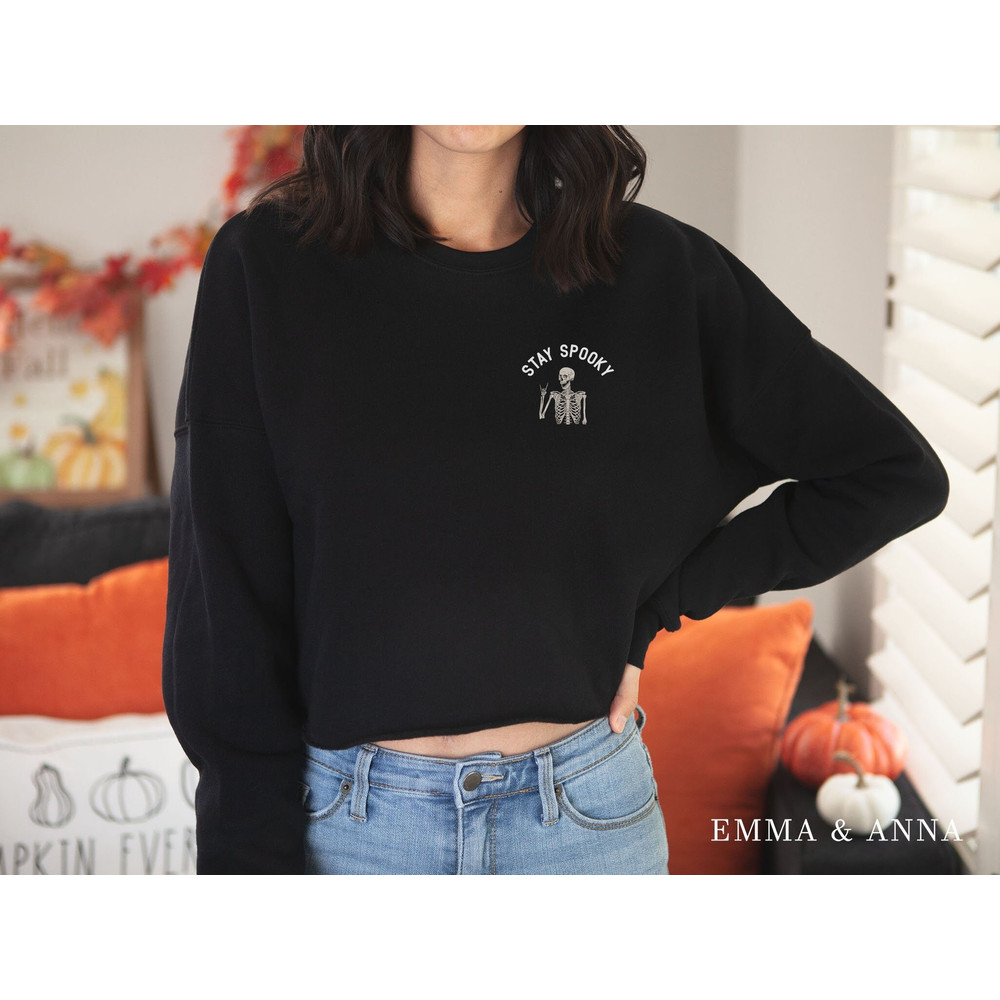 Halloween Cropped Sweatshirt, Halloween Crop Top, Stay Spooky, Halloween Sweater, Skeleton Sweatshirt, Spooky Season, Halloween Crewneck - 1.jpg