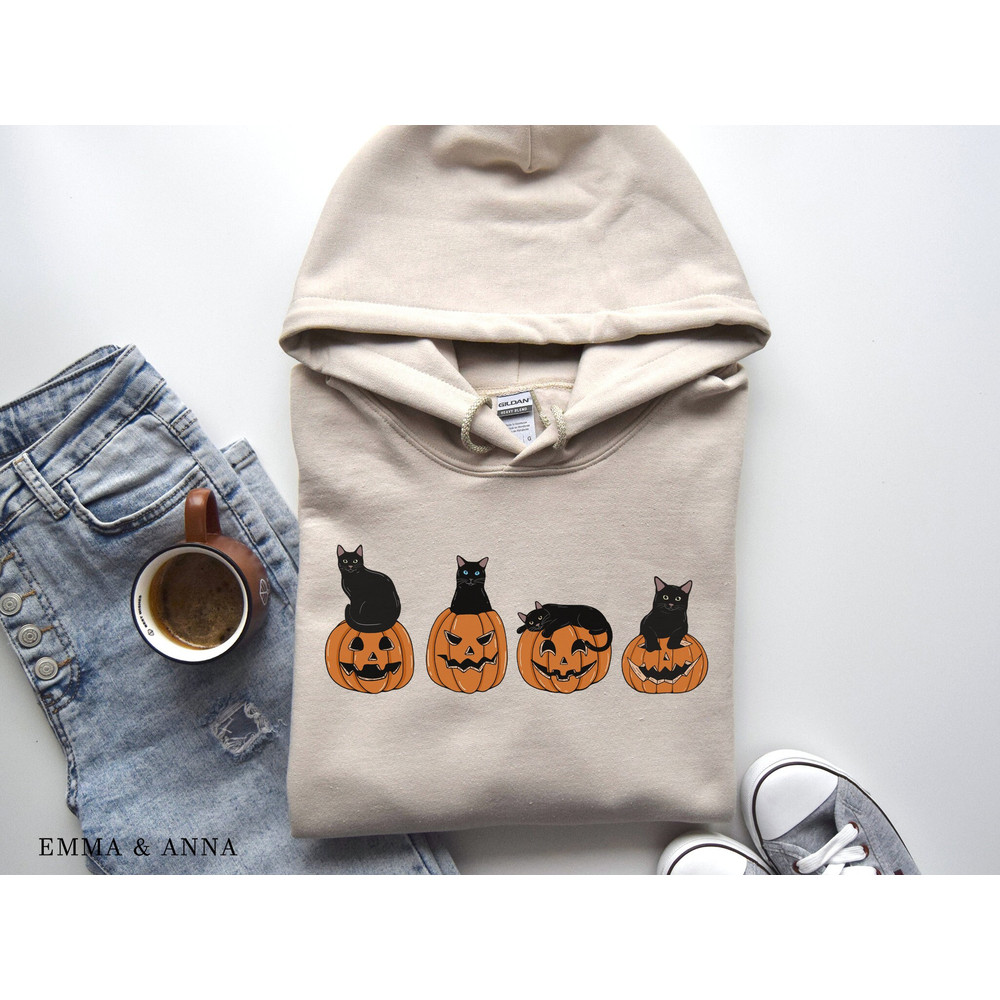 Halloween Hoodie, Black Cat Sweatshirt, Halloween Pullover, Halloween Sweater, Fall Sweatshirt, Cat Lover, Fall Hoodie, Pumpkin Sweatshirt - 1.jpg