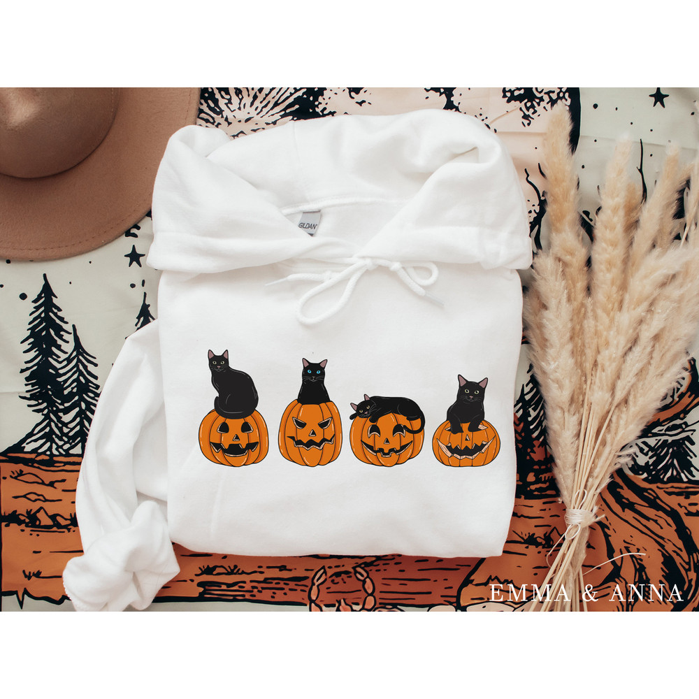 Halloween Hoodie, Black Cat Sweatshirt, Halloween Pullover, Halloween Sweater, Fall Sweatshirt, Cat Lover, Fall Hoodie, Pumpkin Sweatshirt - 2.jpg