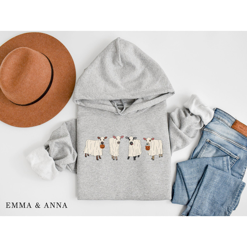 Halloween Hoodie, Ghost Cows Hoodie, Farm Animal Shirt, Halloween Pullover, Cow Lover Gift, Fall Sweatshirt, Ghost Hoodie, Fall Hoodie - 3.jpg